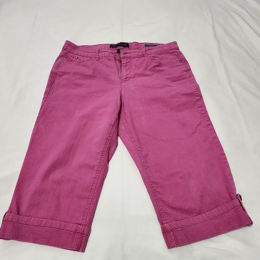 Gloria Vanderbilt Aiden Skimmer Capri Jeans Pink Denim Stretch Cuffed Leg Summer